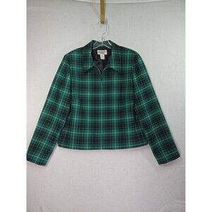 VTG Pendleton Women 100% Virgin Wool Jacket Blazer Sz 12 Green Tartan Plaid Zip